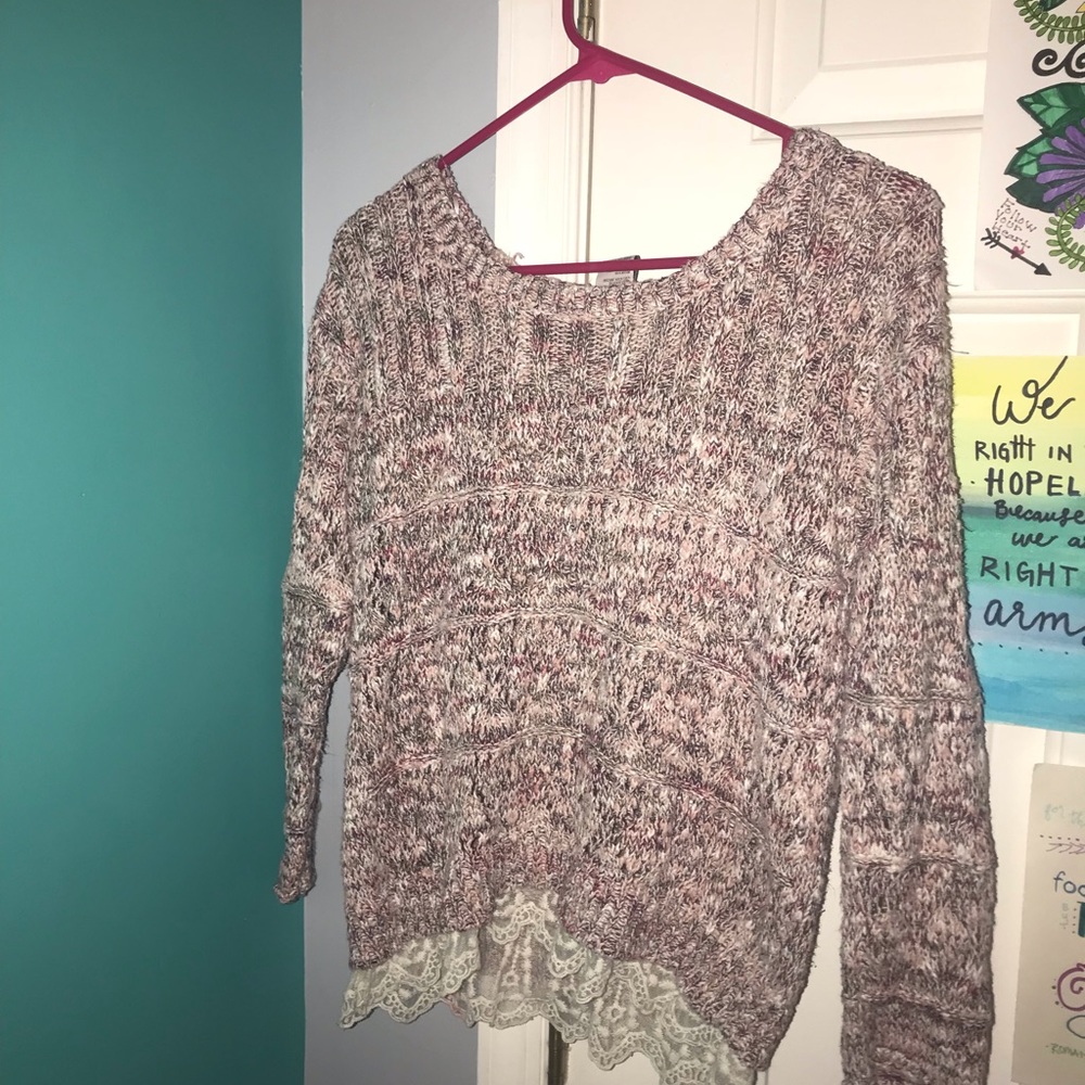 Pink sweater lace details